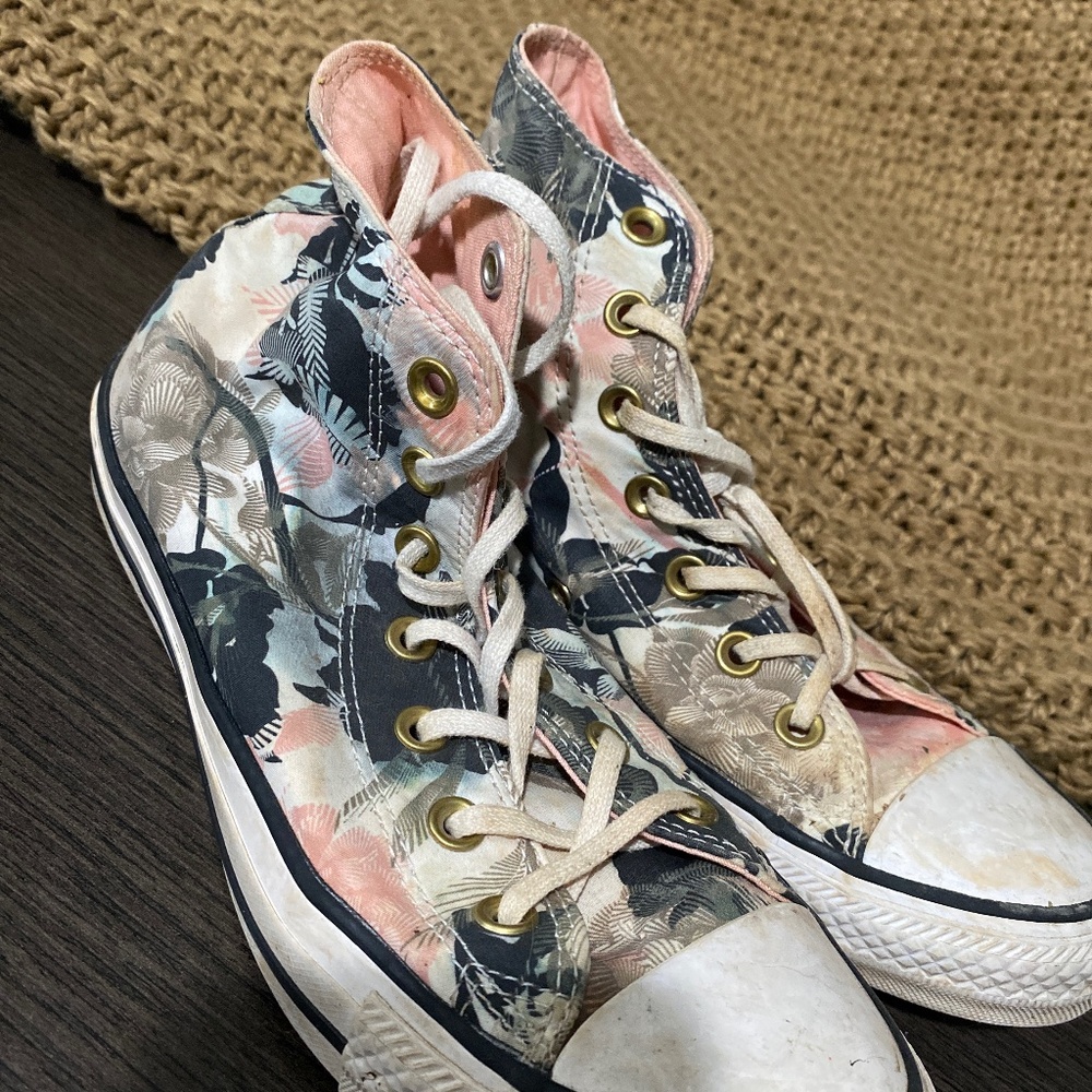 Pink and Green Floral Hightop Converse